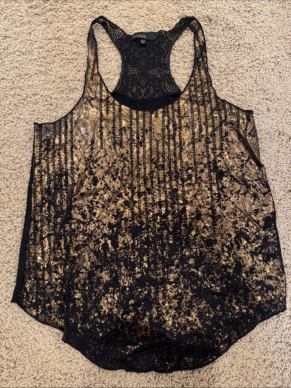 Gold and Black Sequin Racerback Tank Top